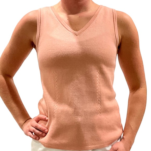 Tommy Bahama Silk Cotton Knit Tank Top V-Neck Sleeveless Shirt Salmon Small - Picture 1 of 8
